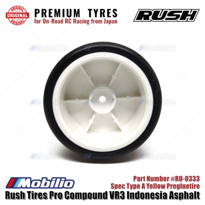 Rush Tires #RU-0333 Pro Compound VR3 Spec Spec Type A Yellow Pregluetire Premium Tyres for On-Road RC Racing from Japan