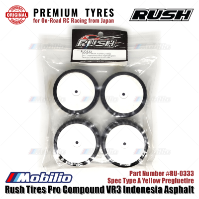Rush Tires #RU-0333 Pro Compound VR3 Spec Spec Type A Yellow Pregluetire Premium Tyres for On-Road RC Racing from Japan