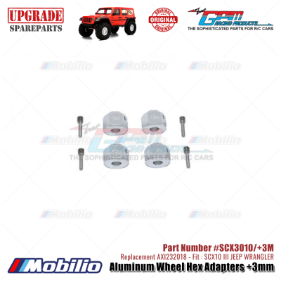 GPM Part #SCX3010/+3M Aluminum Wheel Hex Adapters +3mm Upgrade Axial SCX10 III Jeep Wrangler AXI232018 Replacement