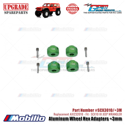 GPM Part #SCX3010/+3M Aluminum Wheel Hex Adapters +3mm Upgrade Axial SCX10 III Jeep Wrangler AXI232018 Replacement
