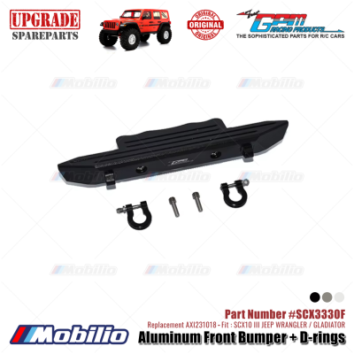 GPM Part #SCX3330F Aluminum Front Bumper + D-rings Upgrade Axial SCX10 III Jeep Wrangler - Gladiator AXI231018 Replacement