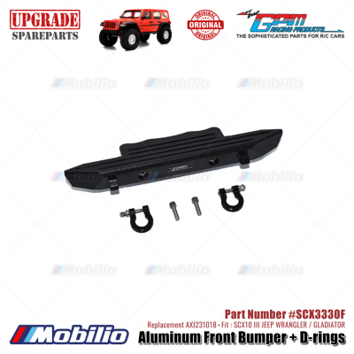 GPM Part #SCX3330F Aluminum Front Bumper + D-rings Upgrade Axial SCX10 III Jeep Wrangler - Gladiator AXI231018 Replacement