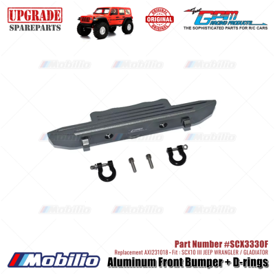 GPM Part #SCX3330F Aluminum Front Bumper + D-rings Upgrade Axial SCX10 III Jeep Wrangler - Gladiator AXI231018 Replacement