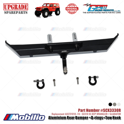 GPM Part #SCX3330R Aluminium Rear Bumper D-rings Tow Hook Axial SCX10 III Jeep Wrangler Gladiator AXI231018 Replacement