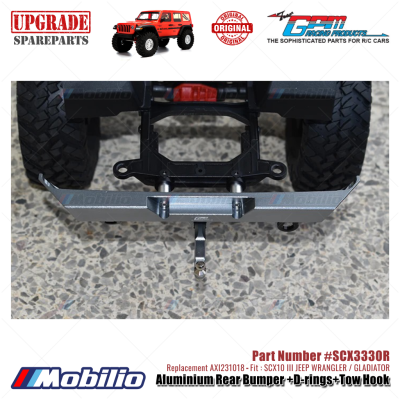 GPM Part #SCX3330R Aluminium Rear Bumper D-rings Tow Hook Axial SCX10 III Jeep Wrangler Gladiator AXI231018 Replacement