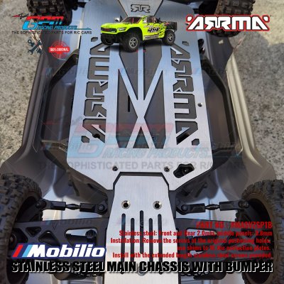 GPM Part #MASVZSP1B Stainless Steel Main Chassis with Bumper (Hollow Version) Arrma Senton V3 3S BLX Short Course