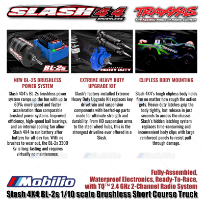 Traxxas Slash 4X4 BL-2s 1/10 scale Brushless Short Course Truck Waterproof RTR