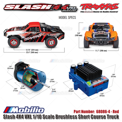 Traxxas 68086-4 1/10 Slash 4X4 VXL Brushless Short Course Truck with TQi 2.4GHz TSM