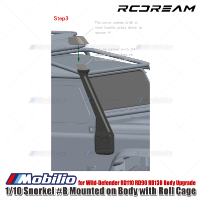 RCDream 1/10 Snorkel #B Mounted on Body with Roll Cage for Wild-Defender RD110 RD90 RD130 Body Upgrade #D1A1-BL #D1A1-BR