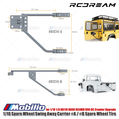 RCDream 1/10 Spare Wheel Swing Away Carrier #A #B Spare Wheel Tire for 1/10 1/8 RD110 RD90 RC4WD D90 RC Crawler Upgrade