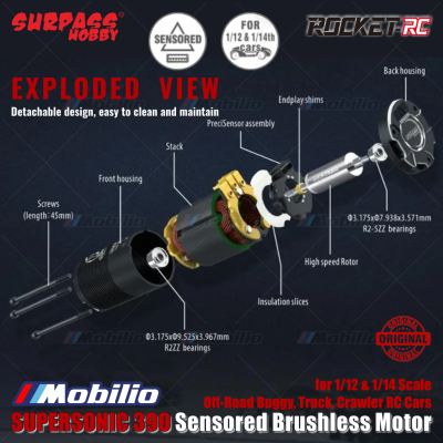 Surpass Hobby Rocket-RC SUPERSONIC 390 Sensored Brushless Motor for 1/12 & 1/14 Scale Off-Road Buggy Truck Crawler RC Cars