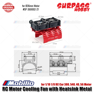 SURPASS HOBBY Kipas Pendingin Motor RC dengan Heatsink Metal untuk 1/12 1/10 1/8 RC Car 380 540 40 56 Motor dengan Kabel Ekstensi 263mm