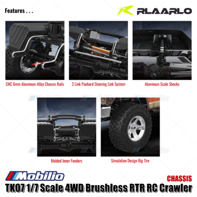 Rlaarlo TK07 1/7 Scale 4WD Brushless RTR 2.4GHz RC Crawler Adventure Off-Road Remote Control