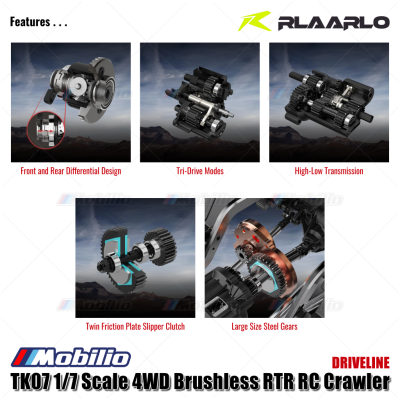 Rlaarlo TK07 1/7 Scale 4WD Brushless RTR 2.4GHz RC Crawler Adventure Off-Road Remote Control