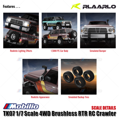 Rlaarlo TK07 1/7 Scale 4WD Brushless RTR 2.4GHz RC Crawler Adventure Off-Road Remote Control