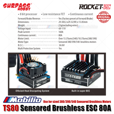 Surpass Hobby Rocket-RC TS80 Pro Sensored Brushless ESC 80A Use for sized 380/390/540 Sensored Brushless Motors