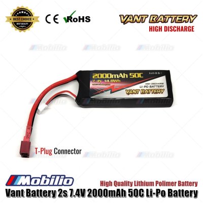 Vant Battery 7.4V 2S 2000mAh 50C Lithium Polymer LiPo Baterai RC Soft Case
