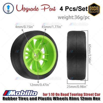 Upgrade Part Rubber Tires and Plastic Wheels Rims 12mm Hex for 1:10 On Road Touring Street Car