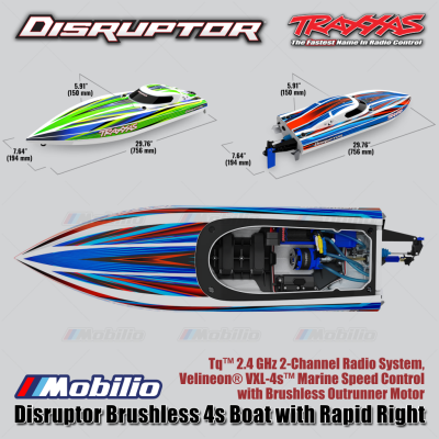 Traxxas Disruptor Brushless 4s Boat with Rapid Right with Brushless Outrunner Motor RTR