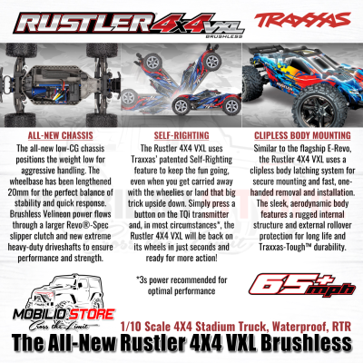 Traxxas Rustler 4X4 VXL Brushless 1/10 Scale Waterproof RTR The Stadium Truck Redefined