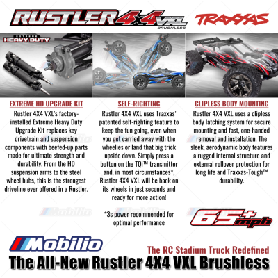 Traxxas Rustler 4X4 VXL Brushless 1/10 Scale Waterproof RTR The Stadium Truck Redefined