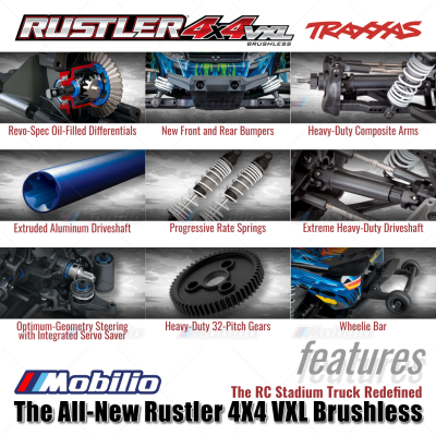 Traxxas Rustler 4X4 VXL Brushless 1/10 Scale Waterproof RTR The Stadium Truck Redefined