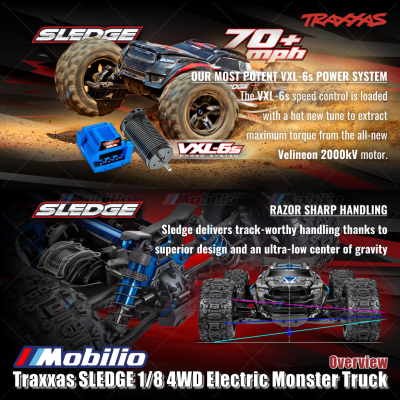 Traxxas SLEDGE 1/8 Monster Truck 6s Brushless 2.4GHz 4WD RTR TQI TSM Belted Tires