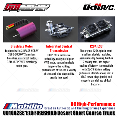 UDIR/C UD-1002SE FIRERHINO Desert Short Course Truck UD1002SE RC High-Performance 1:10 Scale RTR