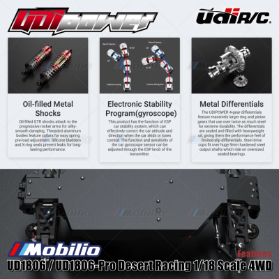 UDIR/C UD1806 / UD1806-Pro Desert Racing 1/18 Scale 4WD 2.4GHz ESP Gyro RC Car RTR