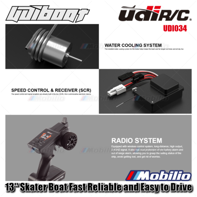 UDIR/C UDI034 13″ Skater Boat Fast Reliable and Easy to Drive Waterproof Self-Righting RC Kapal Perahu RTR