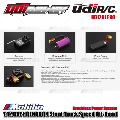 UDIR/C UD1201 PRO 1:12 DAPHOENODON Stunt Truck RC Speed Off-Road Brushless Power System RTR