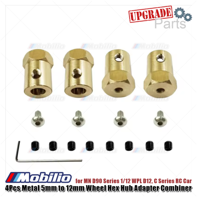 Upgrade Part 4Pcs Metal 5mm to 12mm Wheel Hex Hub Adapter Combiner for MN D90 Series 1/12 WPL D12, C Series RC Car