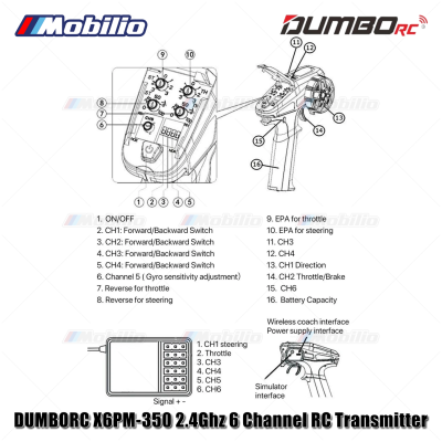 Dumborc X6PM-350 2.4GHz 6CH Radio Transmitter RC with P6F P6FG Receiver for RC Vehicle Car Boat Tank Model Parts Portable Remote Controller