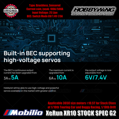 Hobbywing XeRun XR10 STOCK SPEC G2 #30112402 for RC Stock Class of 1/10th Touring Car and Buggy Racing Drift