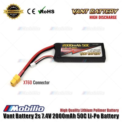 Vant Battery 7.4V 2S 2000mAh 50C Lithium Polymer LiPo Baterai RC Soft Case