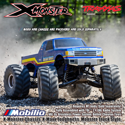 Traxxas 77036-4 X-Monster Chassis X-Maxx Toughness Monster Truck Style Fully Assembled with TQi 2.4 GHz Radio System VXL-8s Brushless Power System Belted Chevron Tires and MT body Sold Separately 7691-BLK