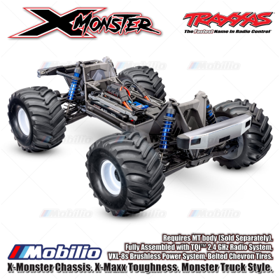 Traxxas 77036-4 X-Monster Chassis X-Maxx Toughness Monster Truck Style Fully Assembled with TQi 2.4 GHz Radio System VXL-8s Brushless Power System Belted Chevron Tires and MT body Sold Separately 7691-BLK