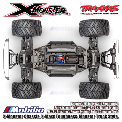 Traxxas 77036-4 X-Monster Chassis X-Maxx Toughness Monster Truck Style Fully Assembled with TQi 2.4 GHz Radio System VXL-8s Brushless Power System Belted Chevron Tires and MT body Sold Separately 7691-BLK