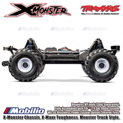 Traxxas 77036-4 X-Monster Chassis X-Maxx Toughness Monster Truck Style Fully Assembled with TQi 2.4 GHz Radio System VXL-8s Brushless Power System Belted Chevron Tires and MT body Sold Separately 7691-BLK