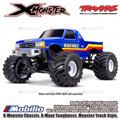 Traxxas 77036-4 X-Monster Chassis X-Maxx Toughness Monster Truck Style Fully Assembled with TQi 2.4 GHz Radio System VXL-8s Brushless Power System Belted Chevron Tires and MT body Sold Separately 7691-BLK
