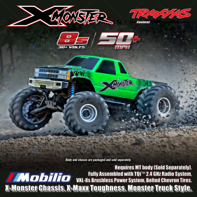 Traxxas 77036-4 X-Monster Chassis X-Maxx Toughness Monster Truck Style Fully Assembled with TQi 2.4 GHz Radio System VXL-8s Brushless Power System Belted Chevron Tires and MT body Sold Separately 7691-BLK