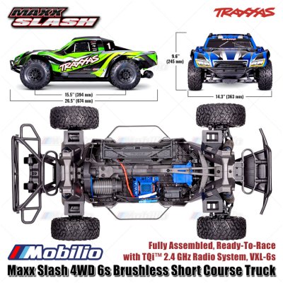 Traxxas Maxx Slash 4WD 6s Brushless Short Course Truck RTR Fully Assembled Ready-To-Race TQi 2.4 GHz Radio System VXL-6s