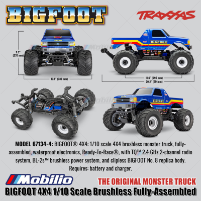 Traxxas BIGFOOT 4X4 1/10 Scale Brushless Fully-Assembled The Original Monster Truck Ford Firestone