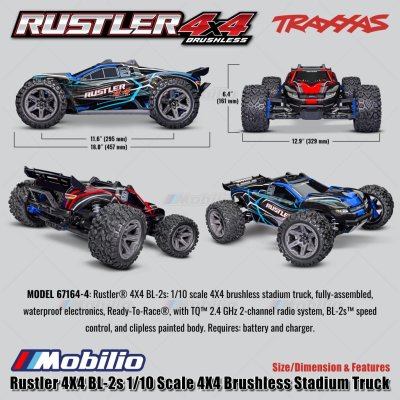 Traxxas Rustler BL-2s 1/10 Scale 4X4 Brushless Stadium Truck Fully-Assembled Waterproof Electronics RTR with TQ 2.4 GHz Radio System