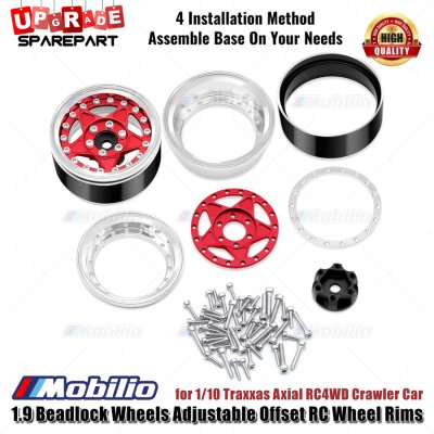 Metal 1.9 Beadlock Wheels Adjustable Offset RC Wheel Rims Velg for 1/10 Traxxas Axial RC4WD RGT Yikong Vanquish Crawler Car - Teardrop-Black