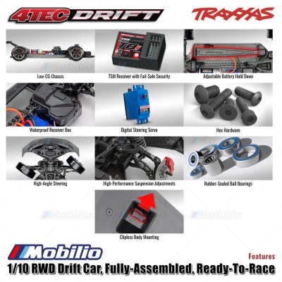 Traxxas Ford Mustang 4-Tec Drift 1/10 RWD Car Waterproof RTR TSM with Wireless Module