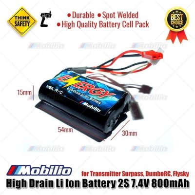 Baterai High Drain Li Ion Battery 2S 7.4V 800mAh for RC Remote Surpass DumboRC Flysky Transmitter