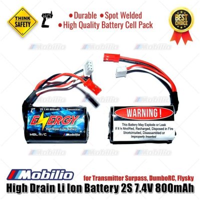 Baterai High Drain Li Ion Battery 2S 7.4V 800mAh for RC Remote Surpass DumboRC Flysky Transmitter