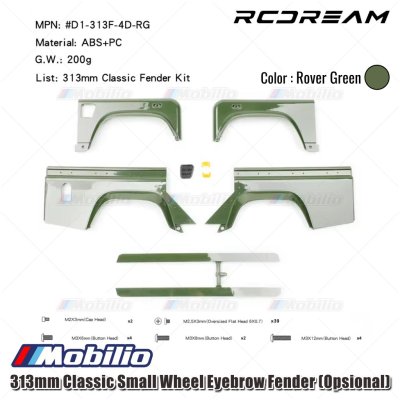 RCDream 313mm Classic Small Wheel Eyebrow Fender (Opsional) for Body Wilderness Defender