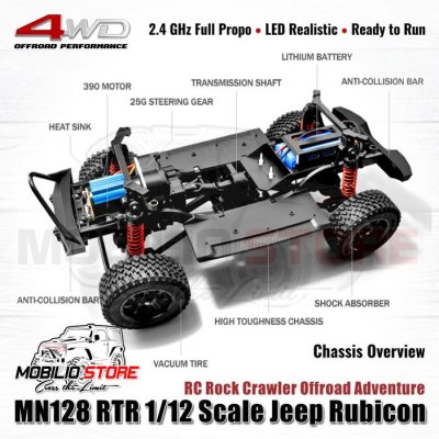 MN128 Waterproof RTR 1/12 Scale Jeep Rubicon RC Rock Crawler Adventure